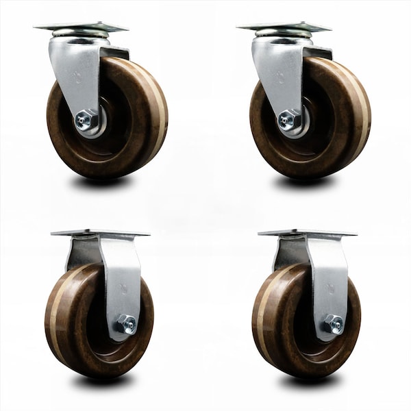 5 Inch High Temp Phenolic Caster Set with Roller Bearings 2 Swivel 2 Rigid SCC